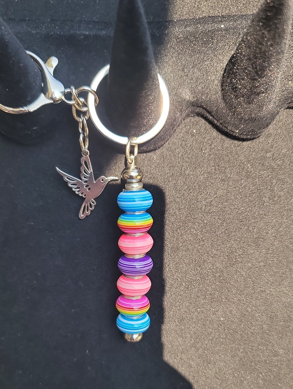 Colorful Drop Bead Keychain with Hummingbird Charm